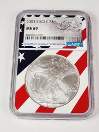 2003 SILVER EAGLE Graded NGC MS69 EARLY RELEASE American Flag Slab -  Hard To Find