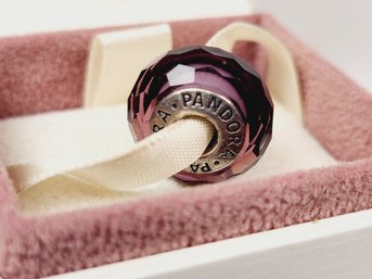 Pandora Sterling Silver And Murano Glass Facetted  Purple Charm In Box