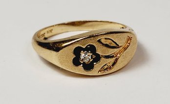 Vintage 14k Yellow Gold Diamond Flower Ring BLUE FIRE