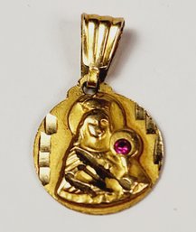 Vintage 10k Yellow Gold  Mother Mary With  Ruby Pendant