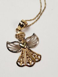 Vintage 10k Yellow Gold  2 Tone ANGEL Pendant And Necklace