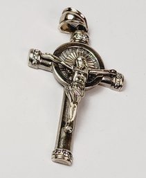 Large Silver Tone Crucifix Cross Pendant