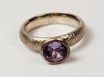 Vintage Sterling Silver Hand And Hammer Design Amethyst Stone Ring