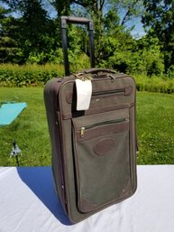 Vintage Orvis Battenkill Green Canvas Brown Leather Carry-on Wheeled Suitcase