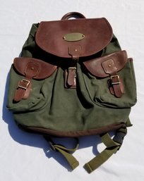 Vintage Orvis / Lehman Brothers Green Canvas & Brown Leather Backpack