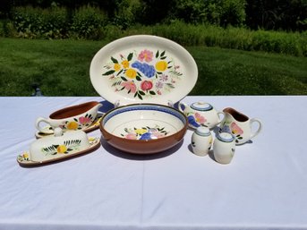 Vintage Stangl Hand Painted Fruit & Flowers Tray, Serving Bowl, Creamer, Sugar Bowl, Salt & Pepper & More