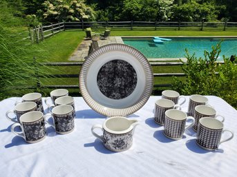 Royal Doulton Studio Provence Noir Plaid Dinnerware - Cups, Creamer & Large Serving Bowl