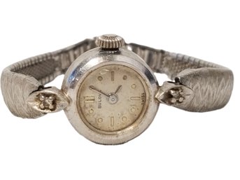 Vintage Bulova 10kt White Gold Ladies Watch With 1/20-10KGF Speidel Watch Band