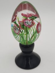 Vintage Murano Glass Paperweight With Flowers Motif And Fitted Pedestal