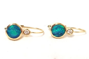 Cute & Classy 14kt Gold Blue Opal Dangle Earrings
