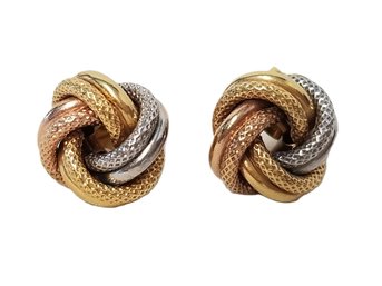 14kt Italian Tri-gold Love Knot Stud Earrings