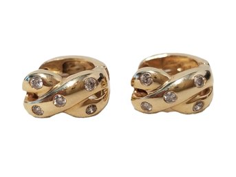 14kt Gold & Diamonds Criss Cross Huggie Hoop Earrings