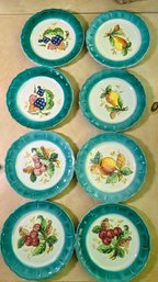 Vintage Set Of 8 Stunning Hand Painted Italian Earthenware Dessert Plates