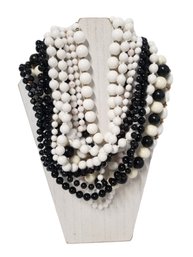 Eleven Black & White Short & Long Beaded Necklaces: Monet, Marvella