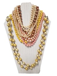 Six Beige, Pink & Yellow Faux Pearl Necklaces