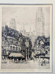 SIGNED! Original Monochrome Etching By Andrew Karoly (1893-1978) 'Street Of Rouen'