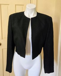 Vintage Versace Black Silk / Linen Blend Cropped Open Front Jacket With Buttons At Cuff
