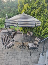 Wrought Iron Patio Set With Chairs/cushions/umbrella & Base. Set #1 Of 2