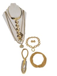Six Matinee & Choker Length Gold Tone Necklaces