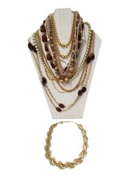 Eight Gold & Brown Tone Short & Long Necklaces