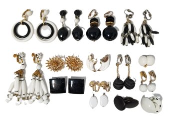 Fourteen Pairs Vintage Black & White Clip-on Earrings