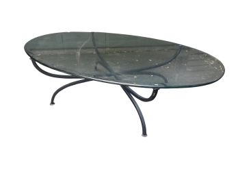 Large Iron Base Thick Glass Coffee Table