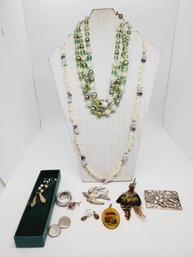 Mixed Lot Of Ladies Costume Jewelry - Beaded Necklaces, Pendants, Pins & Earrings