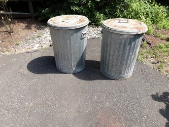 Pair Of Galvanized Trash Bins