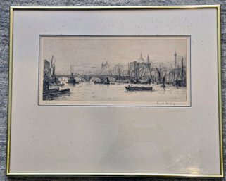 SIGNED! Original Monochrome Etching By Frank Harding 'london Bridge'