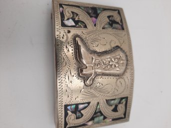 Vintage Western Alpaca Boot Belt Buckle With Abalone Inlay