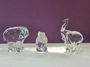 MCM Crystal Art Glass Animal Figurines - An Elephant,  Owl, Polar Bear