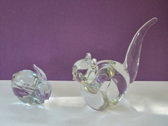 Two Glass Figurines Of A Cat And A Bunny