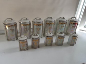 Unique Set Of Kitchen Ceramic Canisters Made In Germany - 11 Pieces - Lg - 7', Sm - 4'