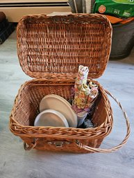 Wicker Picnic Basket W/utensils