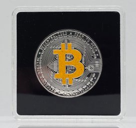 Colorized Bitcoin Coin In Display Case