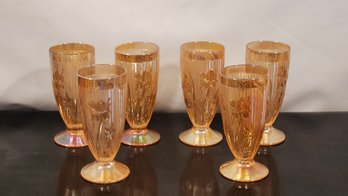 6 Marigold Iridescent Carnival Glass Tumblers