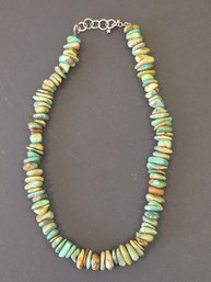 Gorgeous Chunky Natural Turquoise Mountain Stone Necklace With Silver Link Clasp