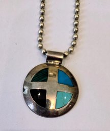 Mexican Sterling Silver Pendant Necklaces With Gorgeous Gemstone Bezel And Inlay