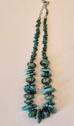 South Western /Large Blue Moon  Or Yungal Turquoise With Small Green Turq. Beads Vintage With Silver Clasp