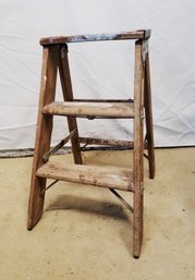 Vintage 26' Rustic Two Step Foldable Wood Ladder