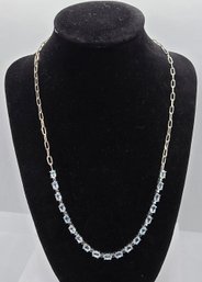 Sky Blue Topaz, Paperclip Necklace In Stainless & Platinum Bond