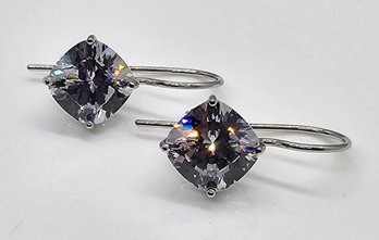 Premium CZ 100 Facets Earrings In Rhodium Over Sterling