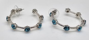 Swarovski Light Turquoise Color Hoop Earrings In Sterling