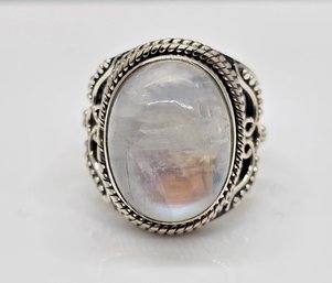 Rainbow Moonstone Cabachon Ring In Sterling