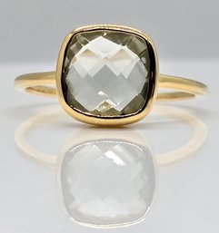 Prasiolite Square Ring In 18k Yellow Gold Over Sterling