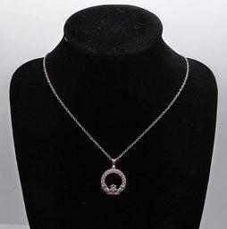 Platinum Over Sterling Claddagh Pendant With Stainless Chain