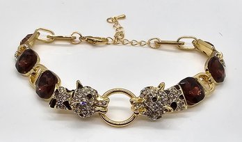 Austrian Crystal, Burgundy Glass Bracelet In Gold Tone