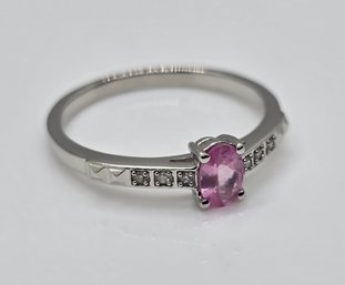 Pink Spinel & Diamond Ring In Platinum Over Sterling