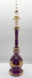 Incredible Vintage Purple & Gold Tall Glass Perfume Bottle