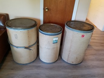 Set Of 3 Large Cardboard Shipping Barrels